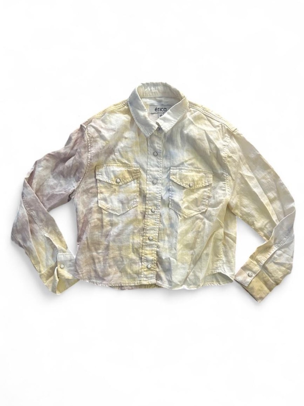 Etica Pastel Tie-Dye Button-Front Shirt - Yellow & Lavender Womens Size XS